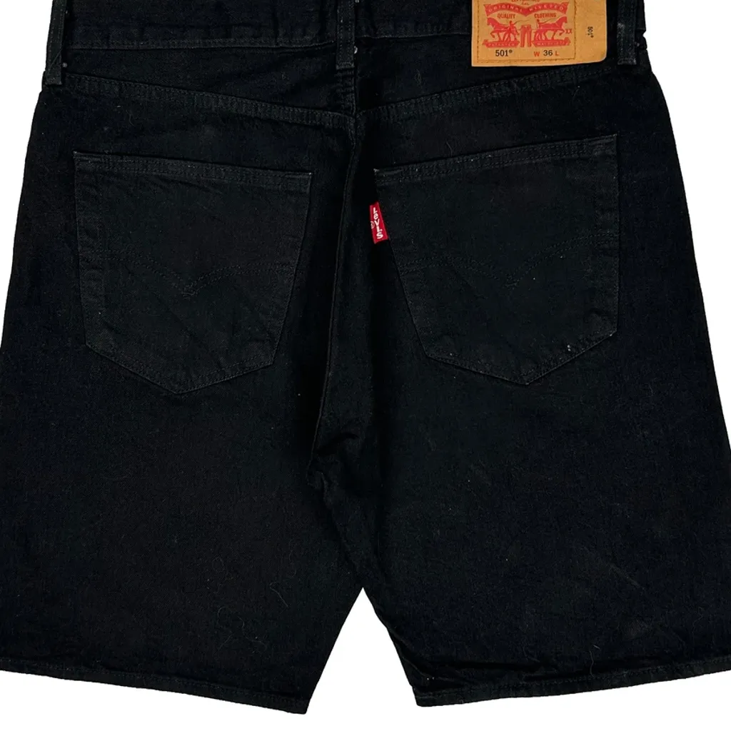 Levis 501 Denim Shorts - 36W 10L Black Denim - Image 7