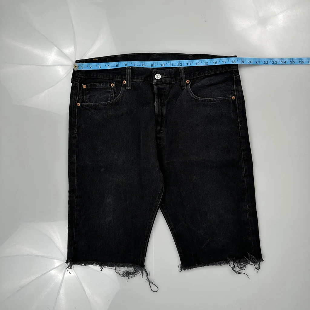 Levis Cut Off Denim Shorts - 36W 10L Black Cotton - Image 3