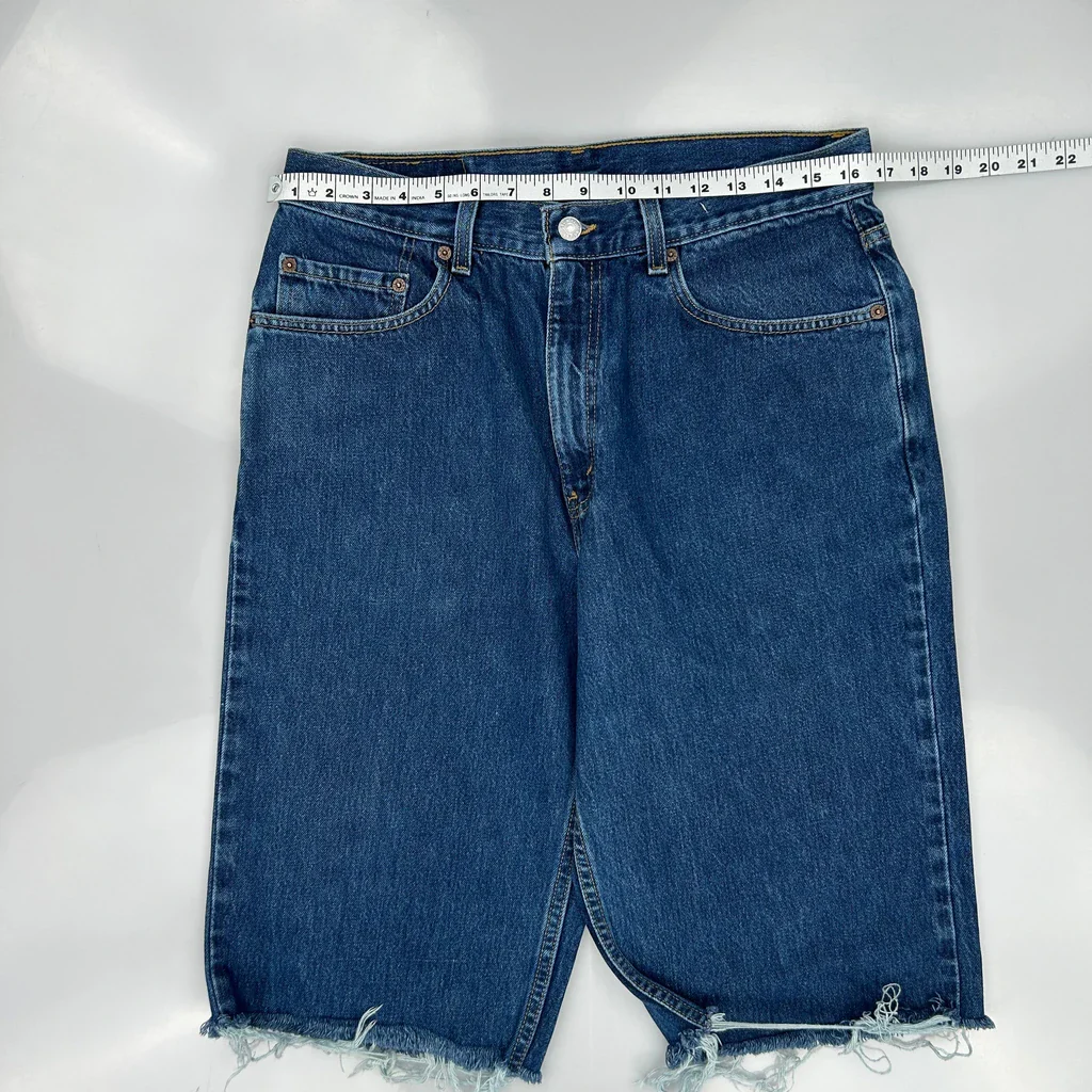 Levis Cut Off Denim Shorts - 32W 12L Blue Cotton - Image 3