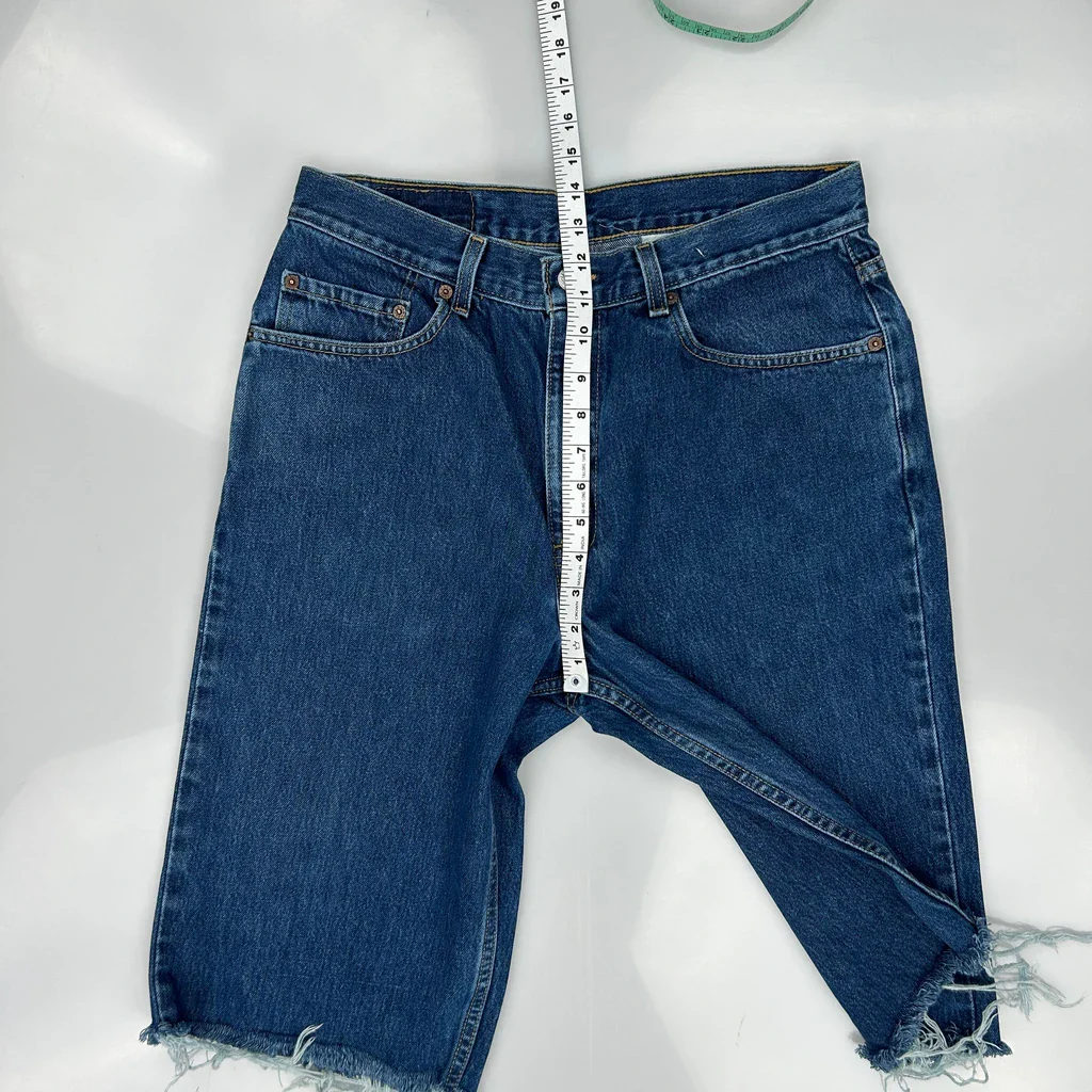 Levis Cut Off Denim Shorts - 32W 12L Blue Cotton - Image 4