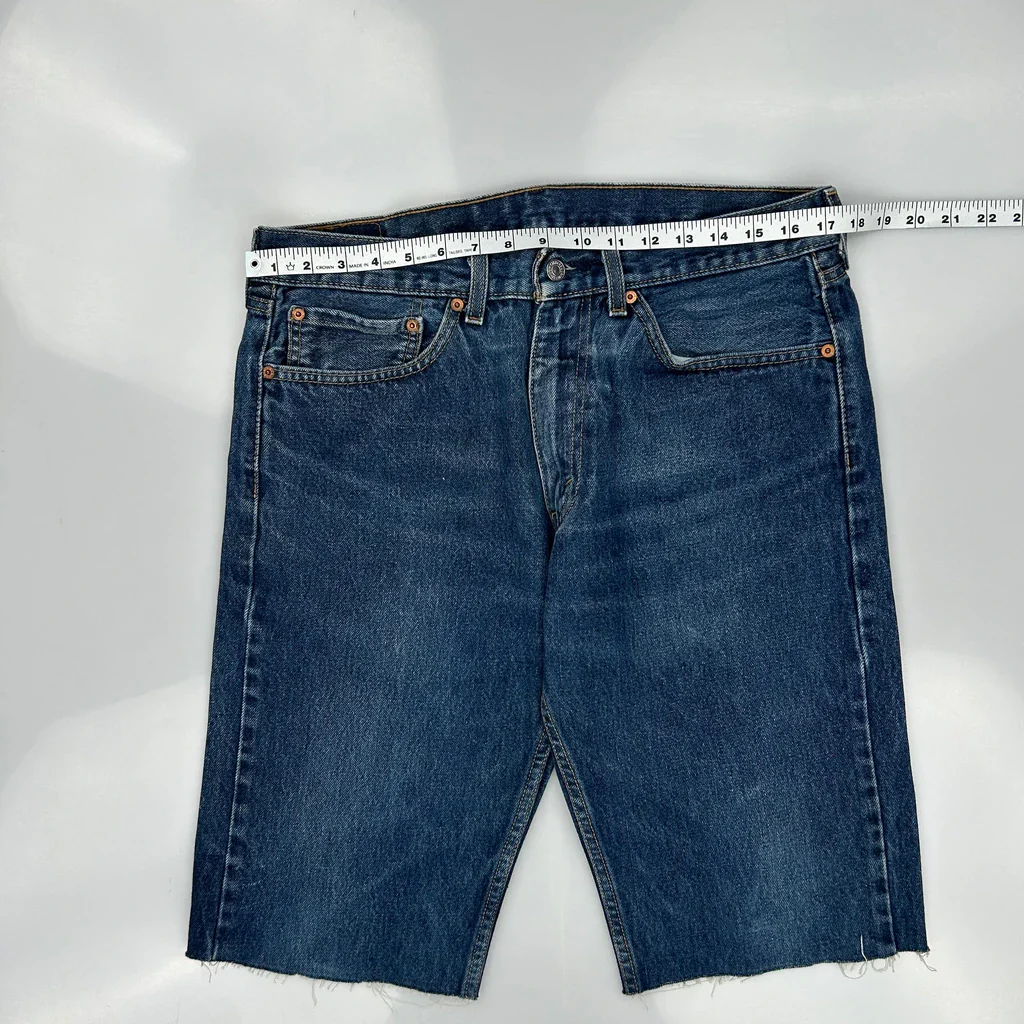 Levis Cut Off Denim Shorts - 34W 11L Blue Denim - Image 3