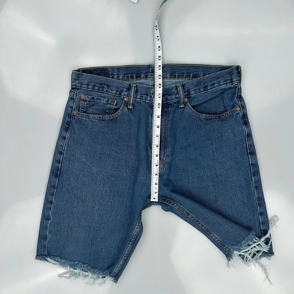Levis Cut Off Denim Shorts - 34W 11L Blue Denim - Image 4