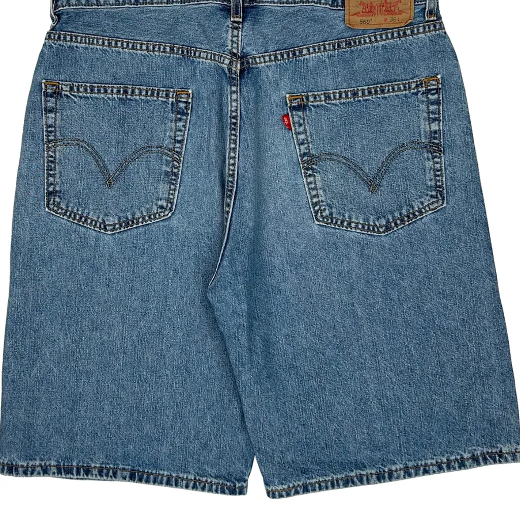 Levis 569 Baggy Denim Shorts - 36W 10L Blue Cotton - Image 7