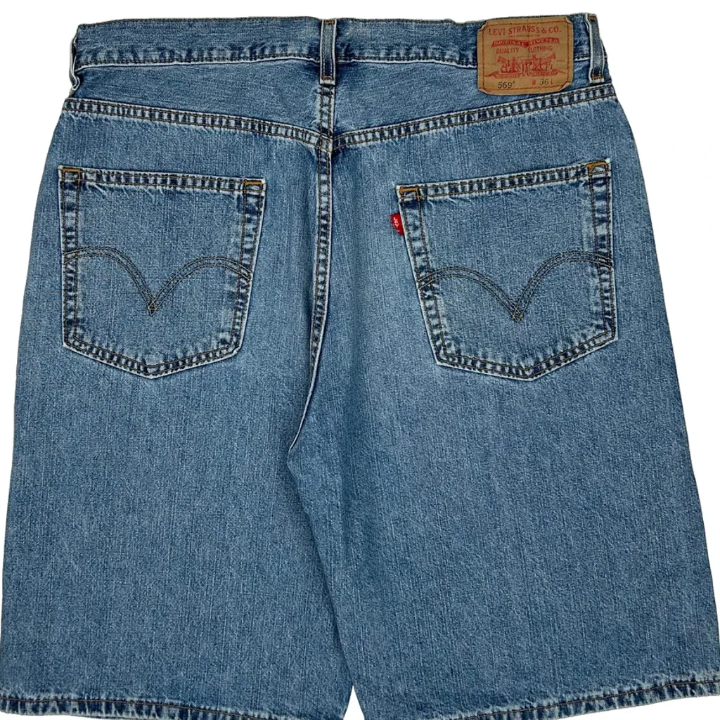Levis 569 Baggy Denim Shorts - 36W 10L Blue Cotton - Image 8