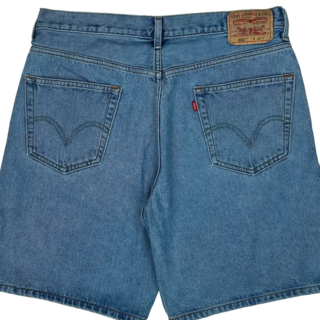 Levis 550 Baggy Denim Shorts - 36W 10L Blue Cotton - Image 7