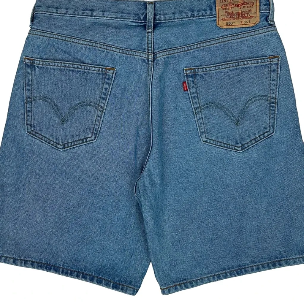 Levis 550 Baggy Denim Shorts - 36W 10L Blue Cotton - Image 8