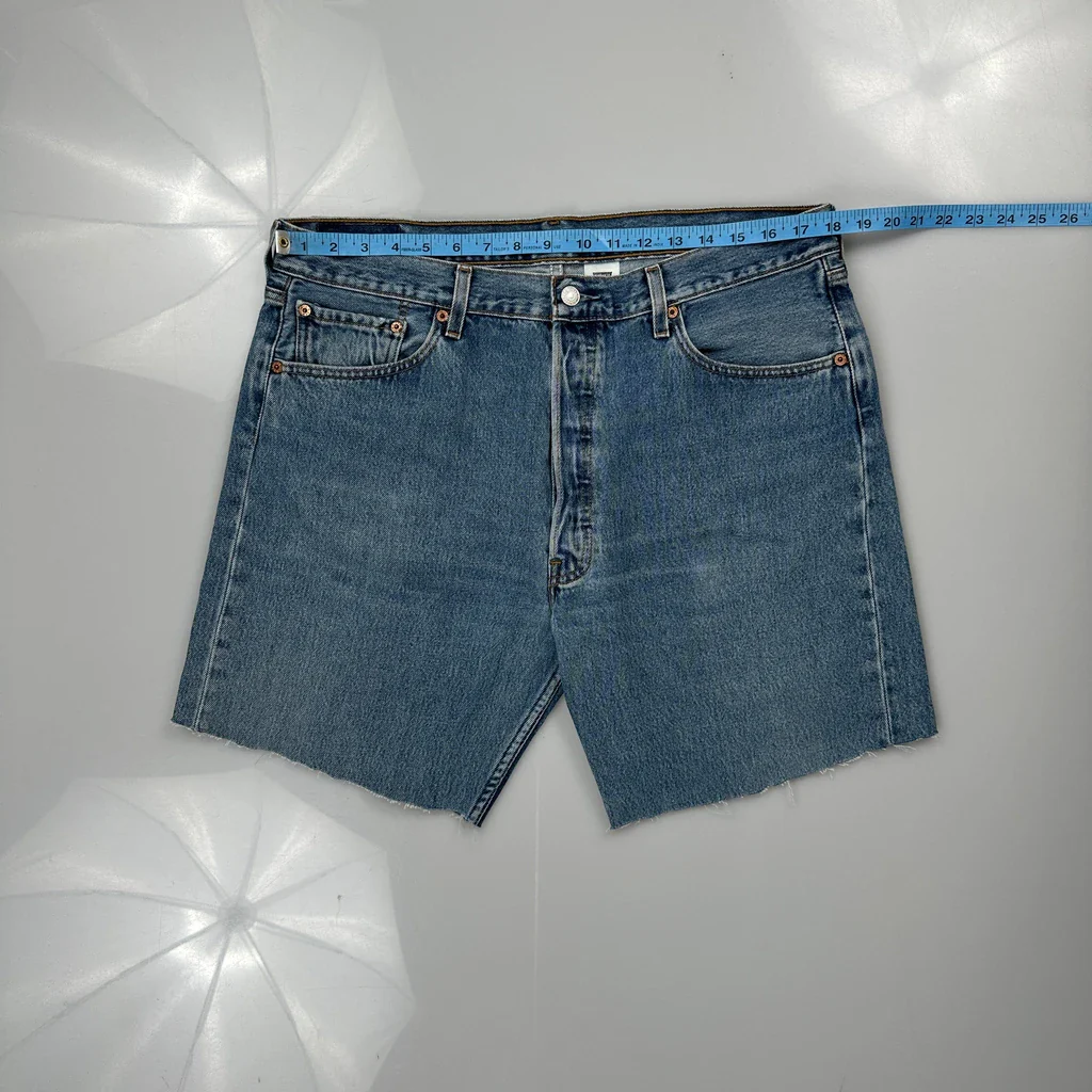 Levis Cut Off Denim Shorts - 36W 9L Blue Cotton - Image 3