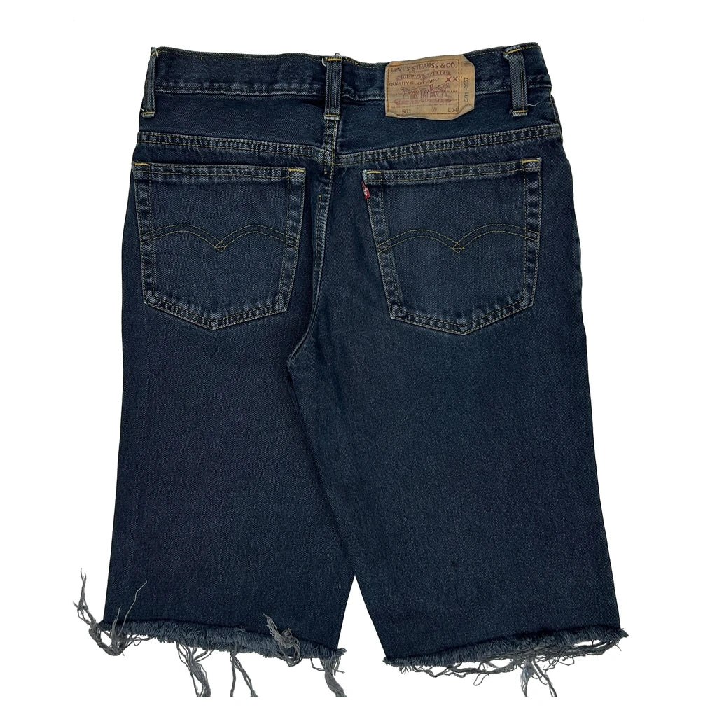 Levis Cut Off Denim Shorts - 32W 12L Dark Wash Denim