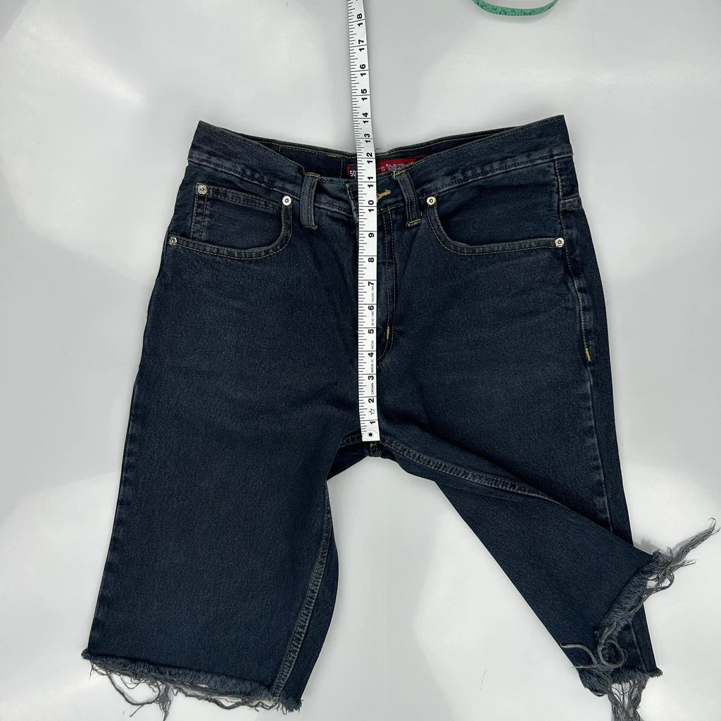 Levis Cut Off Denim Shorts - 32W 12L Dark Wash Denim - Image 4
