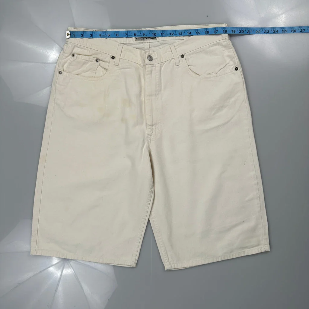 Levis Baggy Denim Shorts - 36W 10L White Cotton - Image 3