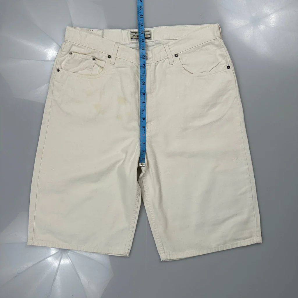 Levis Baggy Denim Shorts - 36W 10L White Cotton - Image 4