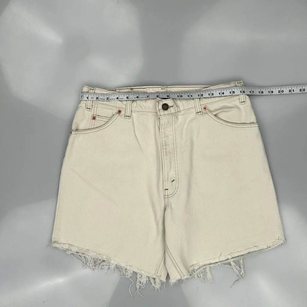 Levis Cut Off Denim Shorts - 32W UK 12 White Cotton - Image 3