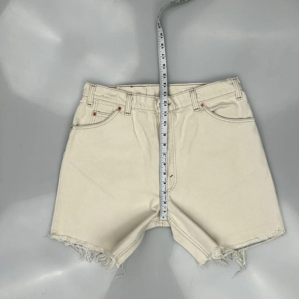 Levis Cut Off Denim Shorts - 32W UK 12 White Cotton - Image 4