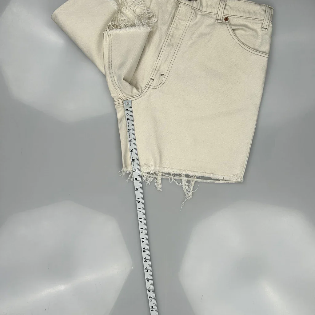 Levis Cut Off Denim Shorts - 32W UK 12 White Cotton - Image 5