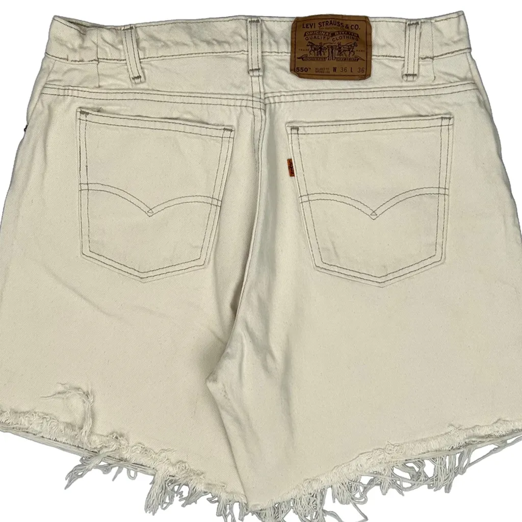 Levis Cut Off Denim Shorts - 32W UK 12 White Cotton - Image 6