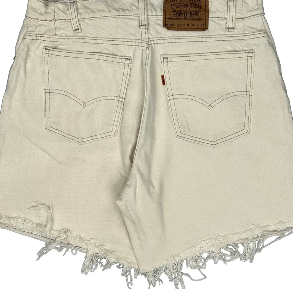 Levis Cut Off Denim Shorts - 32W UK 12 White Cotton - Image 7
