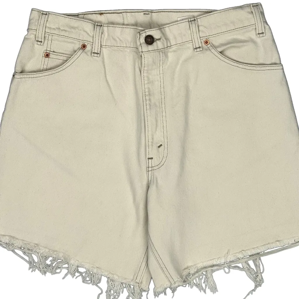 Levis Cut Off Denim Shorts - 32W UK 12 White Cotton - Image 9