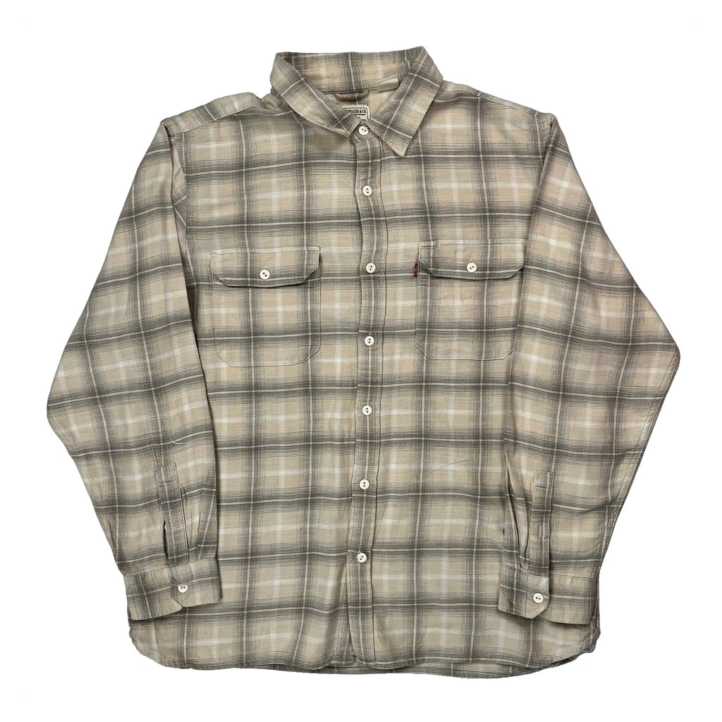 Levis Checked Flannel Shirt - Large Beige Cotton