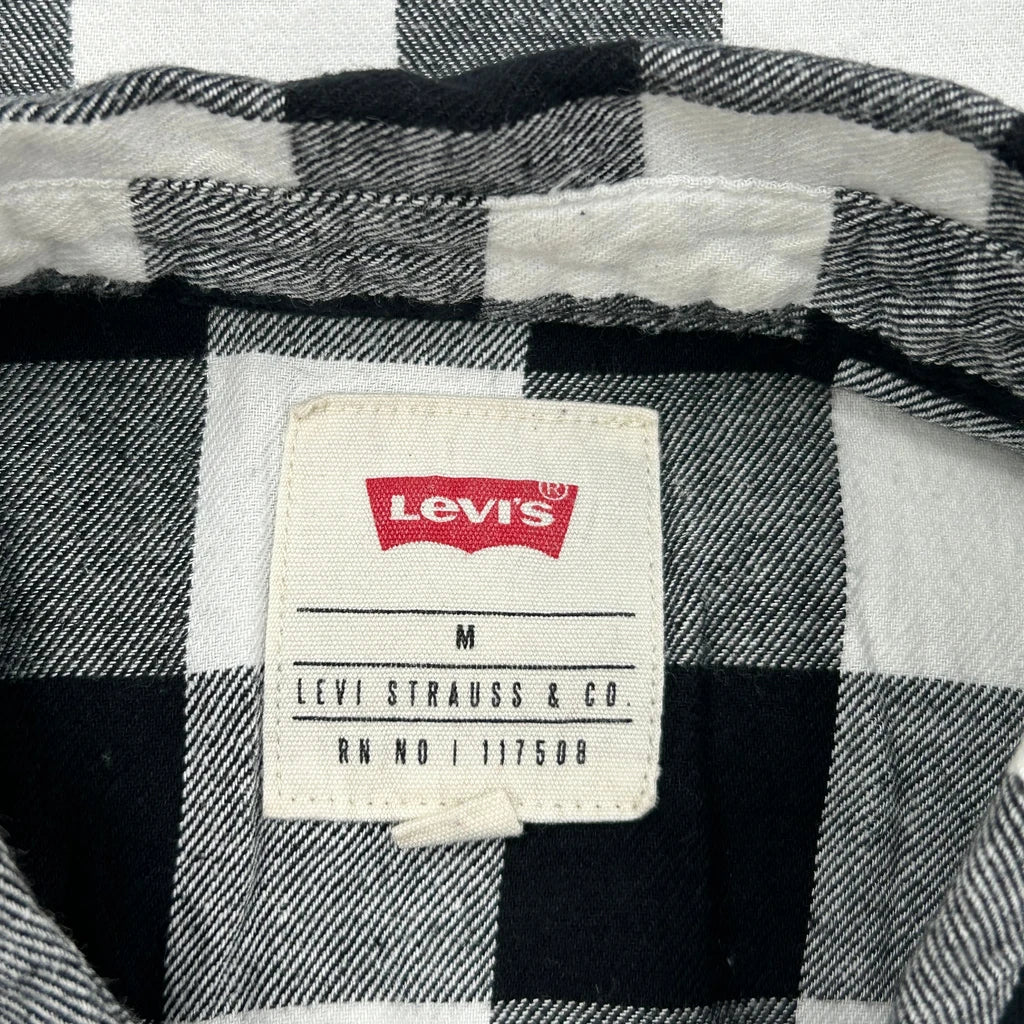 Levis Checked Flannel Shirt - Medium Black & White Cotton - Image 3