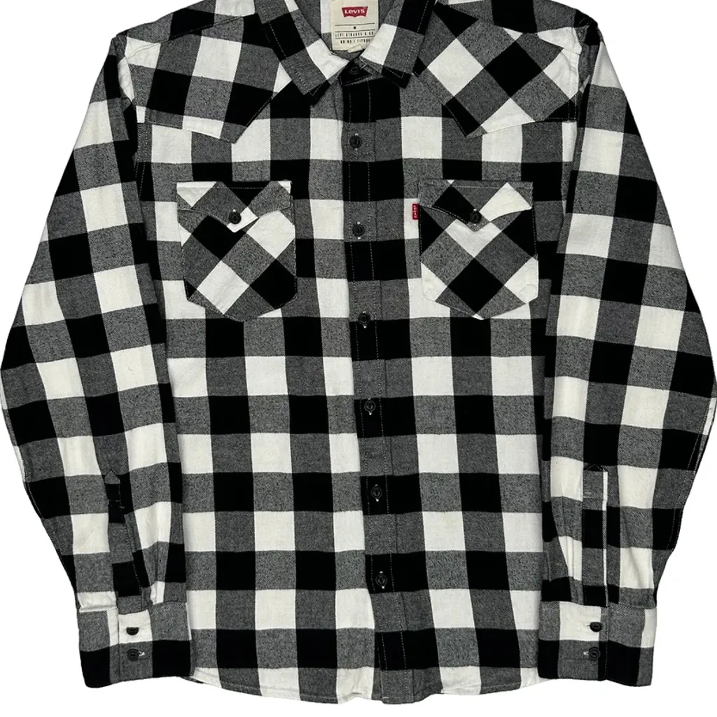Levis Checked Flannel Shirt - Medium Black & White Cotton - Image 5