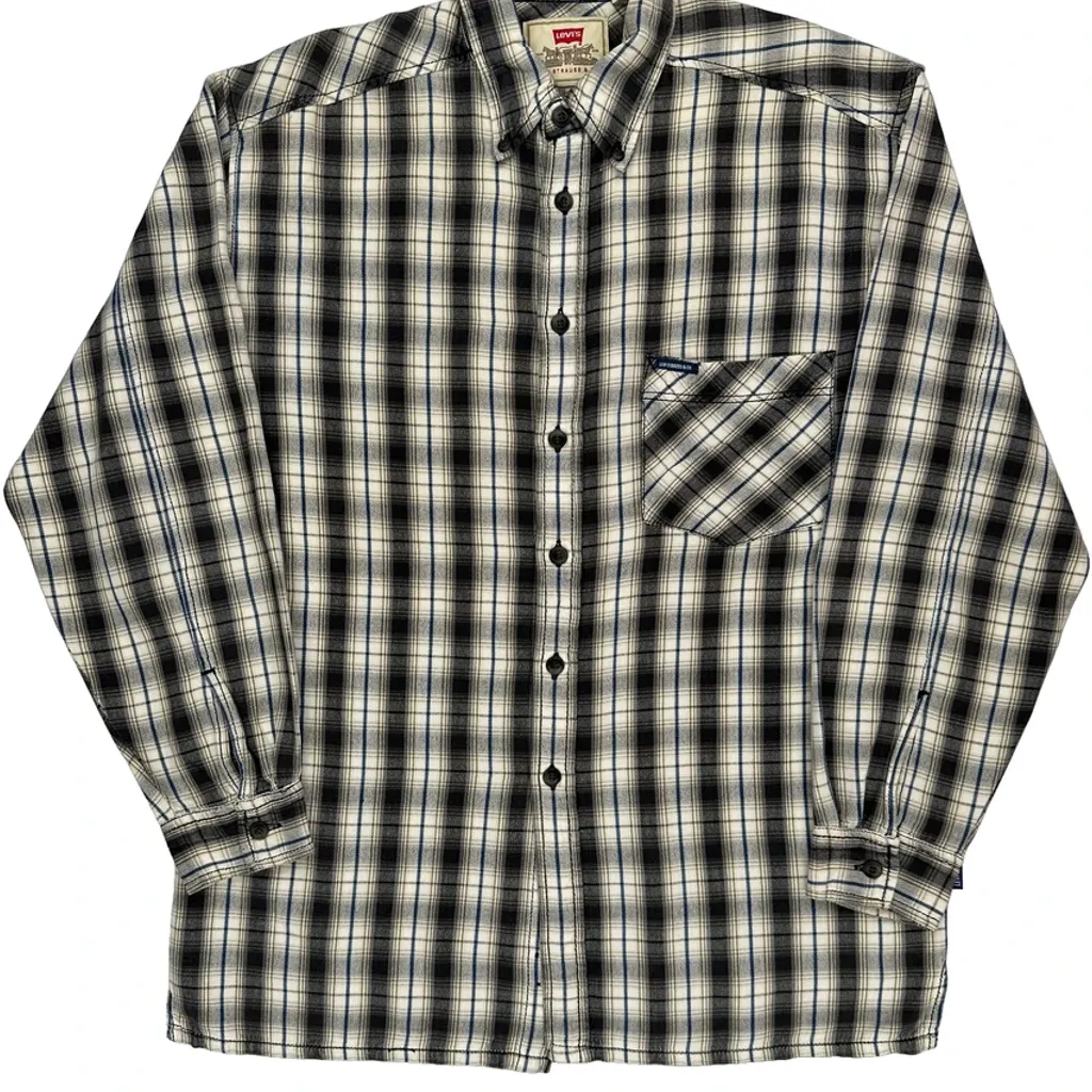 Levis Checked Flannel Shirt - Medium Black & White Cotton - Image 4