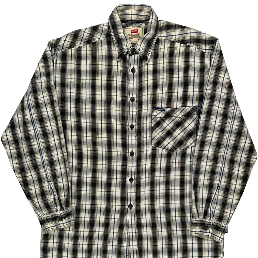 Levis Checked Flannel Shirt - Medium Black & White Cotton - Image 5