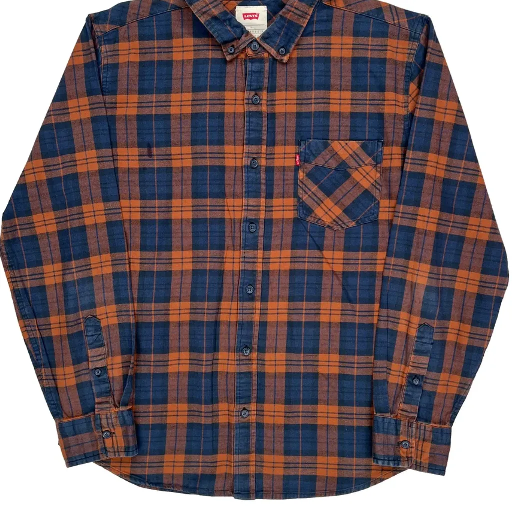 Levis Checked Flannel Shirt - Large Blue Cotton - Image 4
