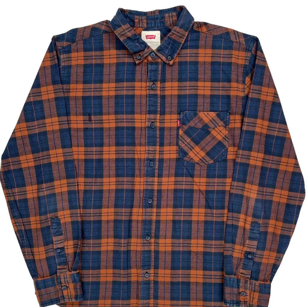 Levis Checked Flannel Shirt - Large Blue Cotton - Image 5