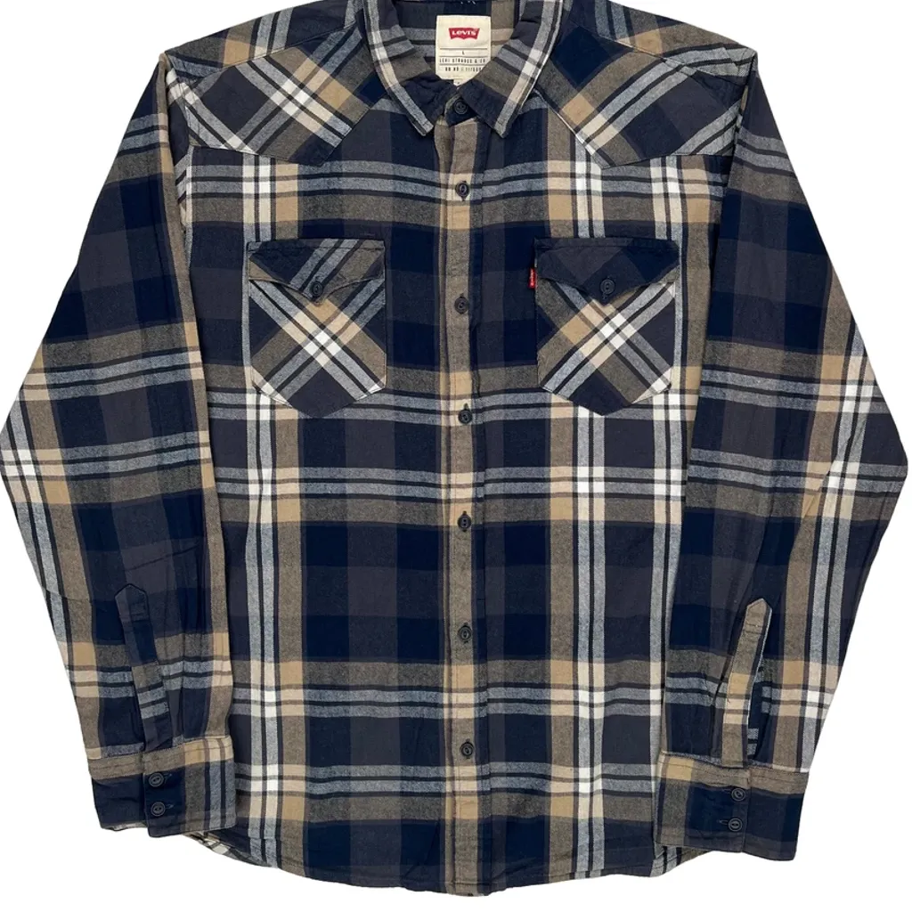 Levis Checked Flannel Shirt - Large Blue Cotton - Image 4