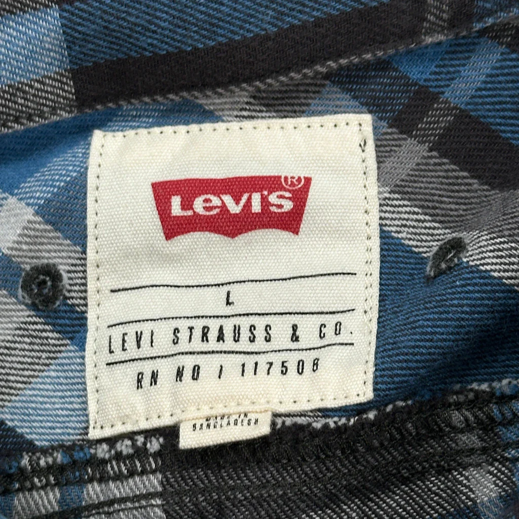 Levis Checked Flannel Shirt - Large Blue Cotton - Image 3