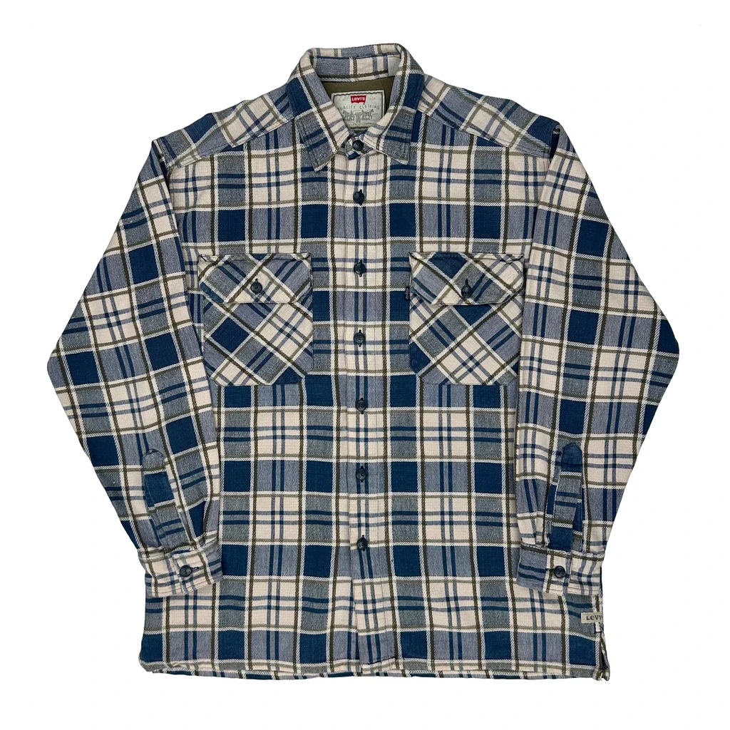 Levis Checked Flannel Shirt - Medium Blue Cotton