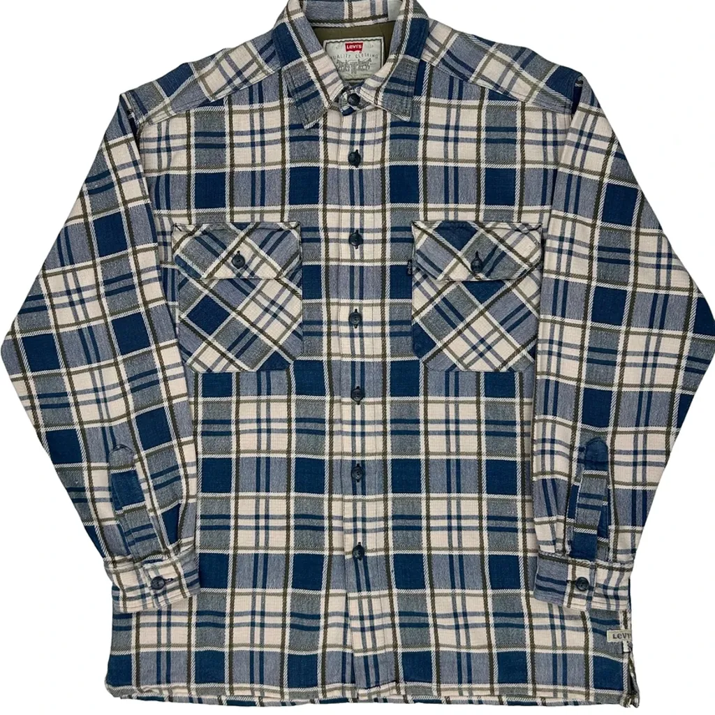 Levis Checked Flannel Shirt - Medium Blue Cotton - Image 5