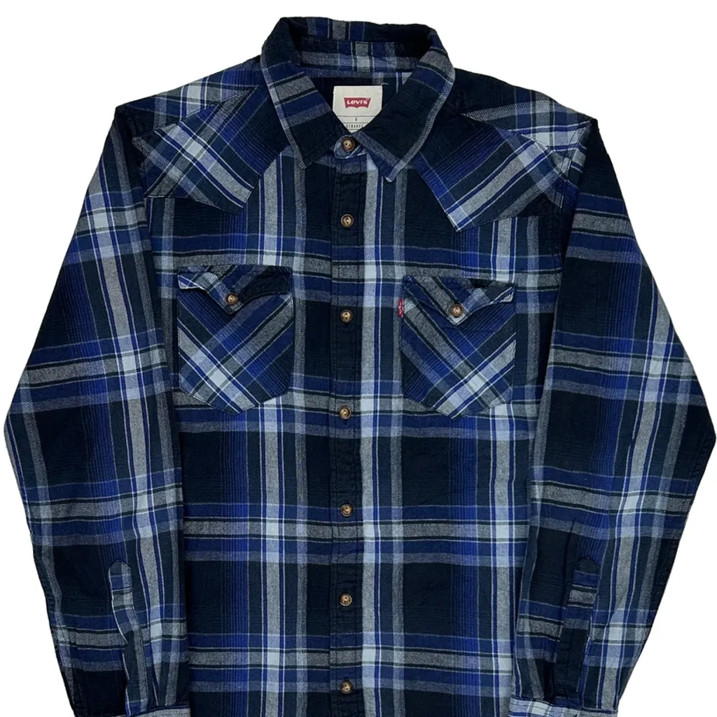 Levis Checked Flannel Shirt - Small Blue Cotton - Image 4