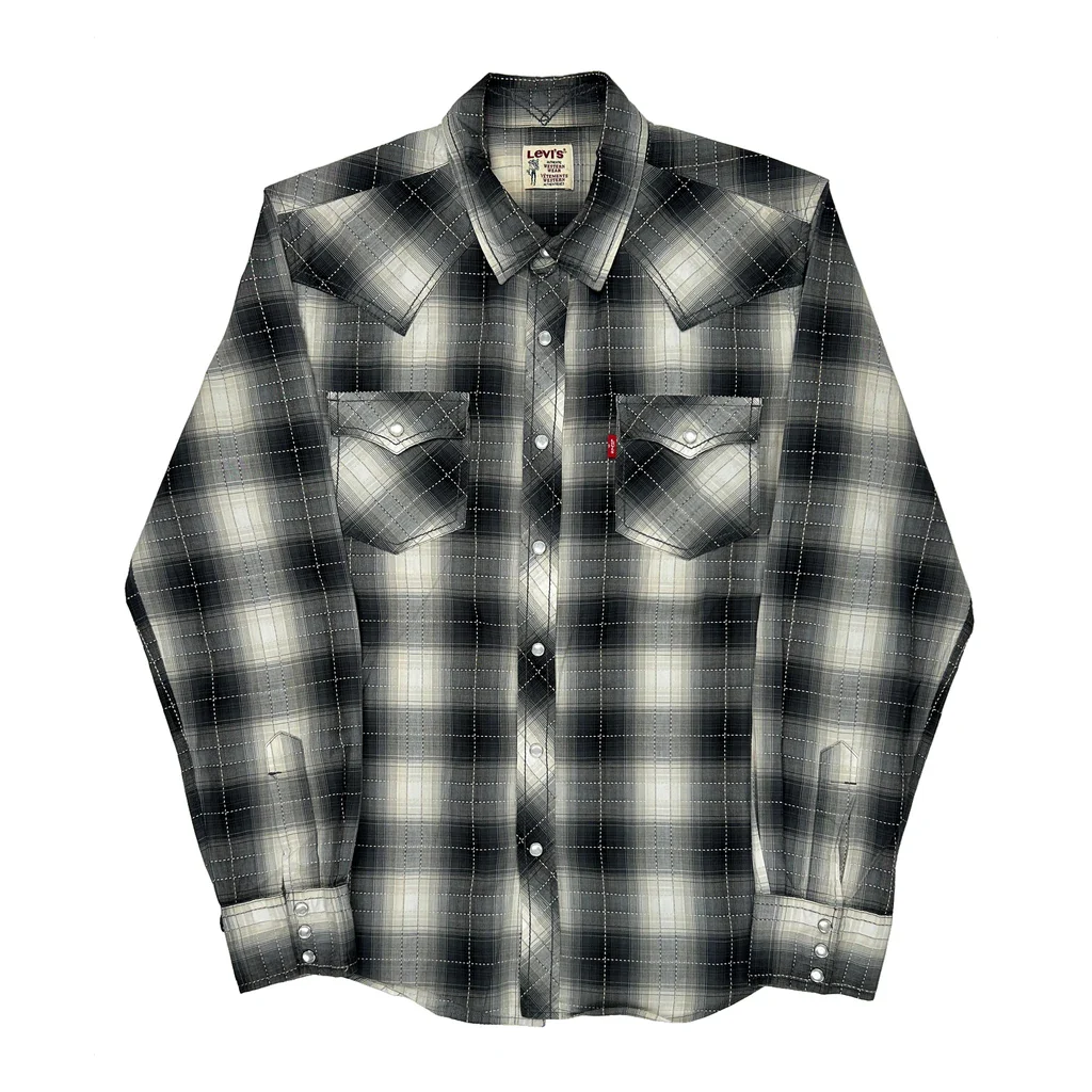 Levis Checked Flannel Shirt - Medium Gray Cotton
