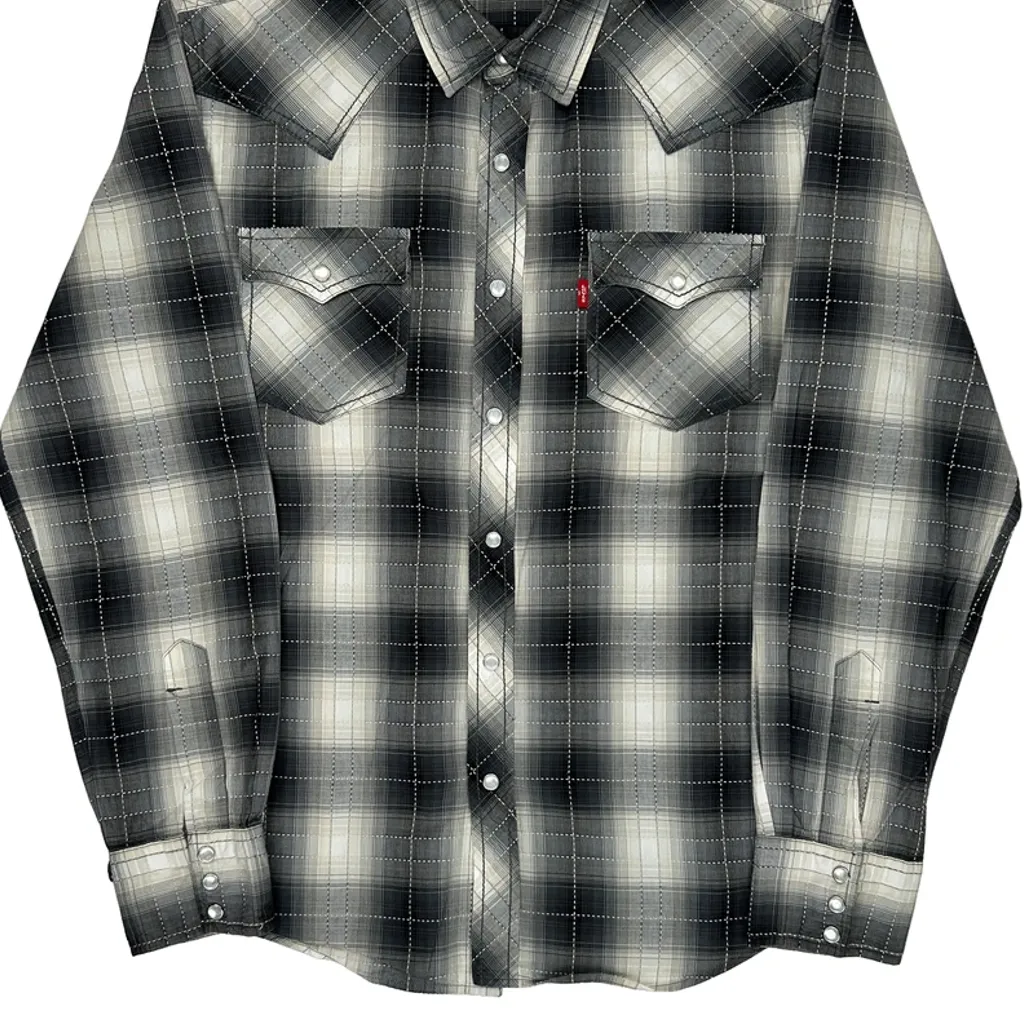 Levis Checked Flannel Shirt - Medium Gray Cotton - Image 6