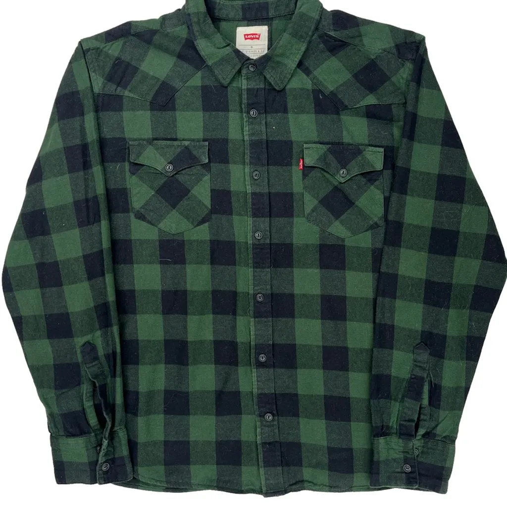 Levis Checked Flannel Shirt - XL Green Cotton - Image 4