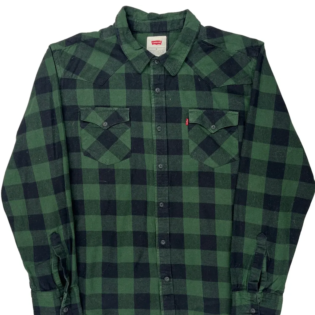 Levis Checked Flannel Shirt - XL Green Cotton - Image 5