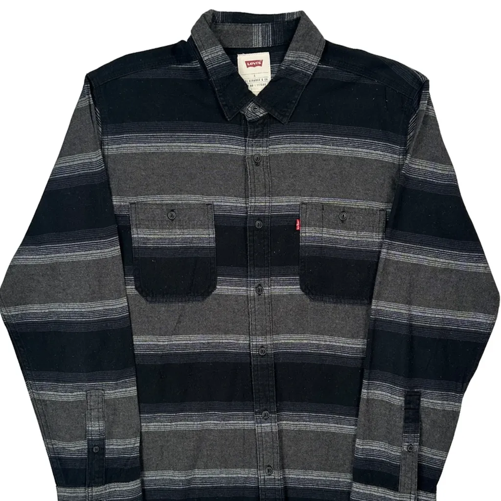 Levis Striped Flannel Shirt - Large Grey Cotton - Image 4