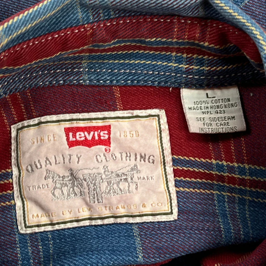 Levis Checked Flannel Shirt - Large Red Cotton - Image 3
