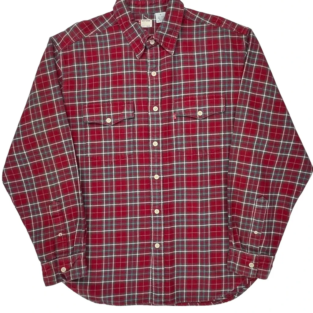 Levis Checked Flannel Shirt - Large Red Cotton - Image 4