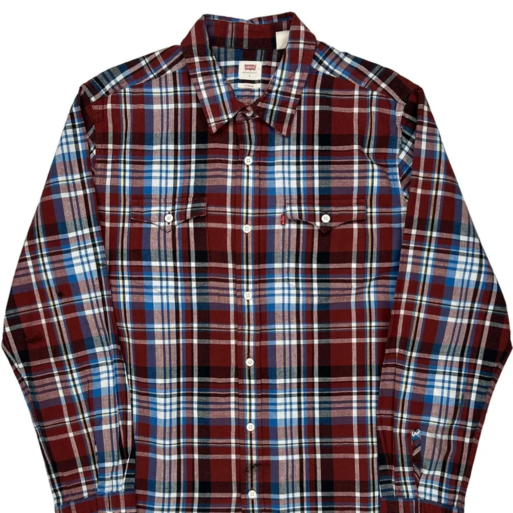 Levis Checked Flannel Shirt - Large Red Cotton - Image 5