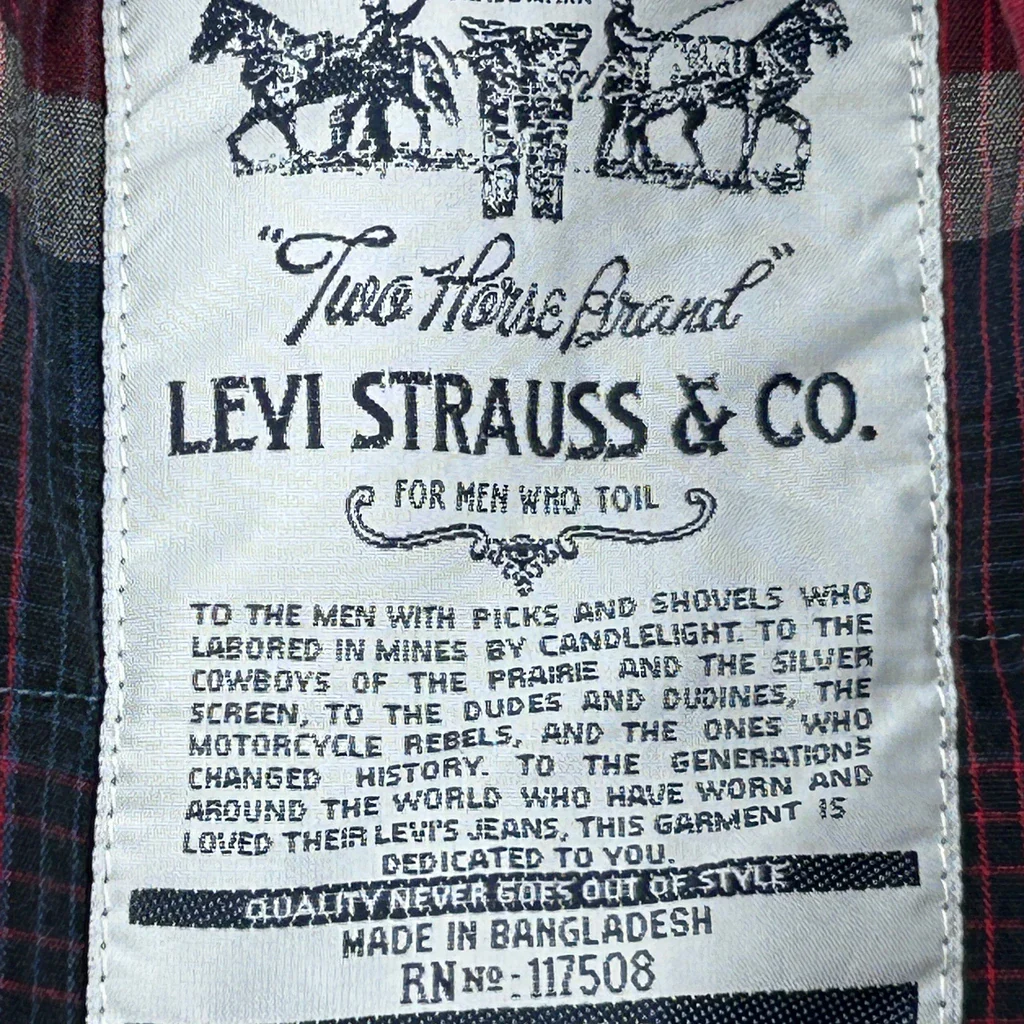 Levis Checked Flannel Shirt - Large Red Cotton - Image 3