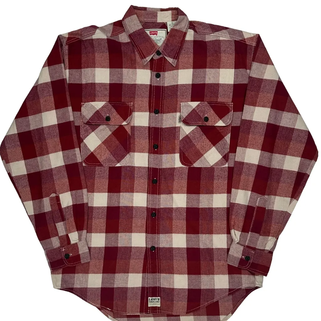 Levis Checked Flannel Shirt - Medium Red Cotton - Image 4
