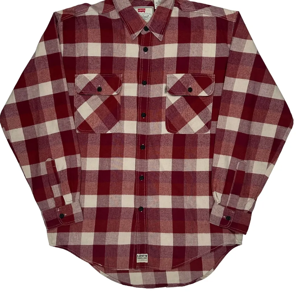 Levis Checked Flannel Shirt - Medium Red Cotton - Image 5