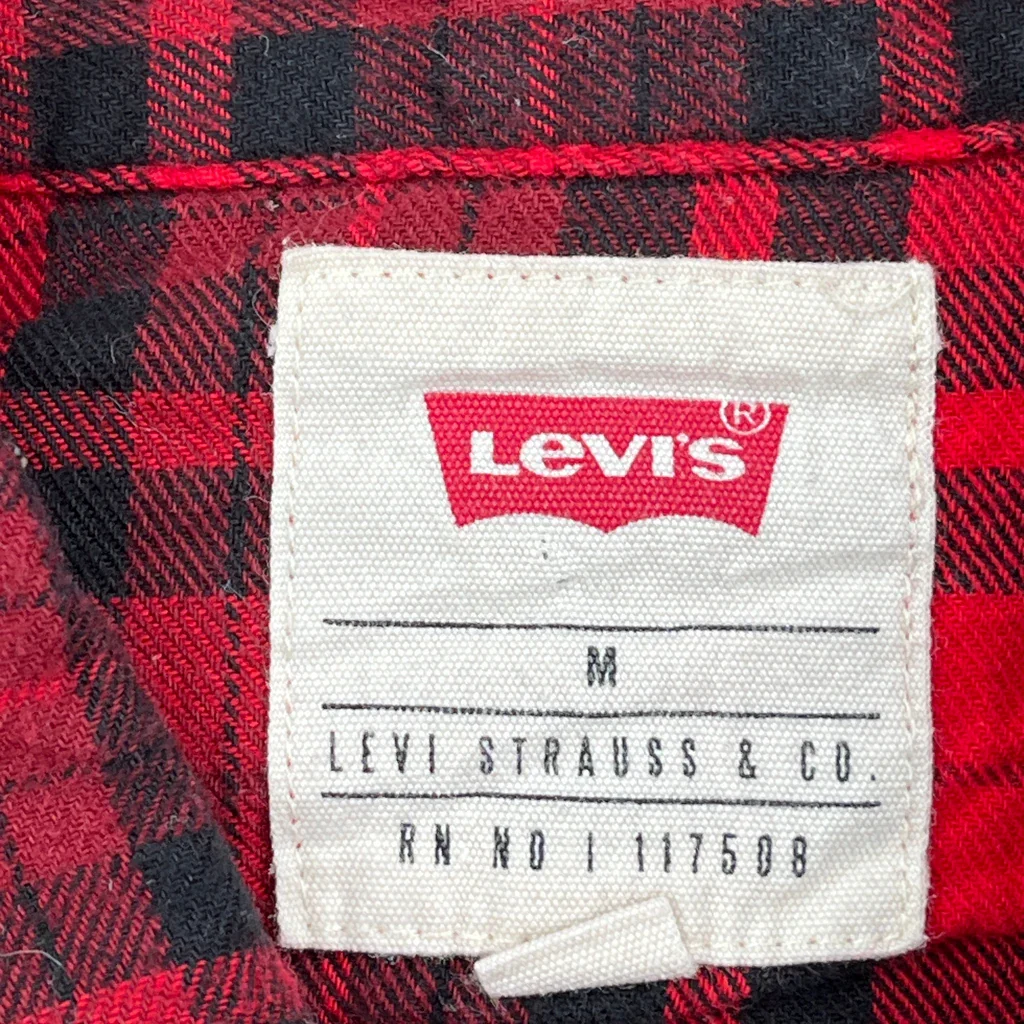 Levis Checked Flannel Shirt - Medium Red Cotton - Image 3
