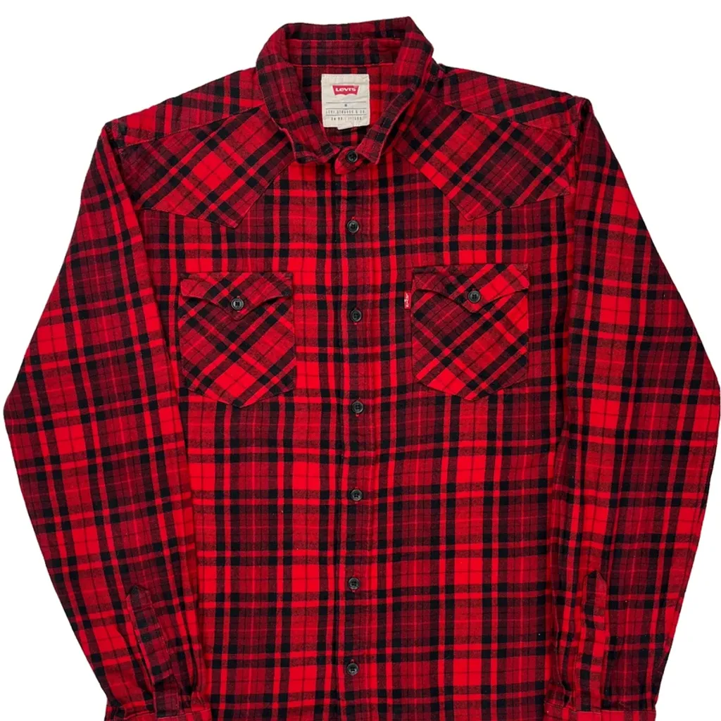 Levis Checked Flannel Shirt - Medium Red Cotton - Image 4