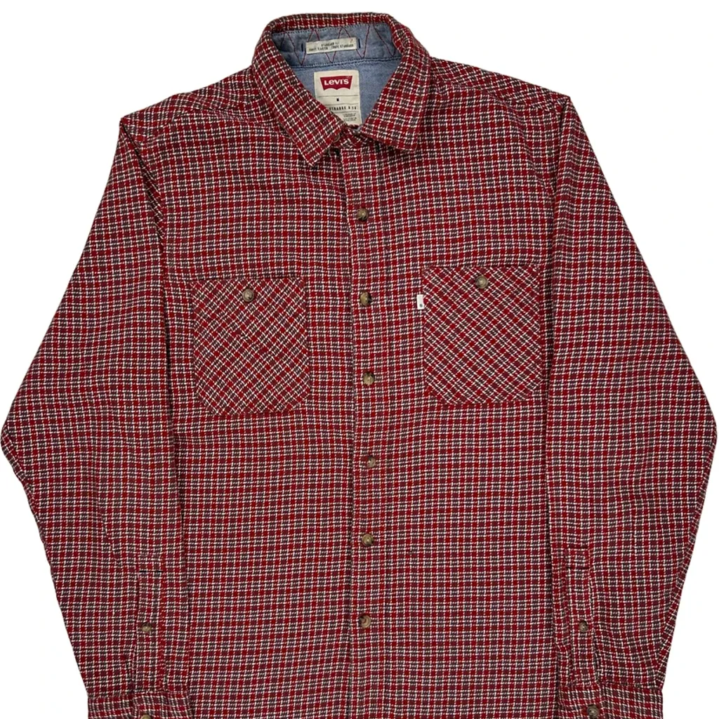 Levis Checked Flannel Shirt - Medium Red Cotton - Image 5