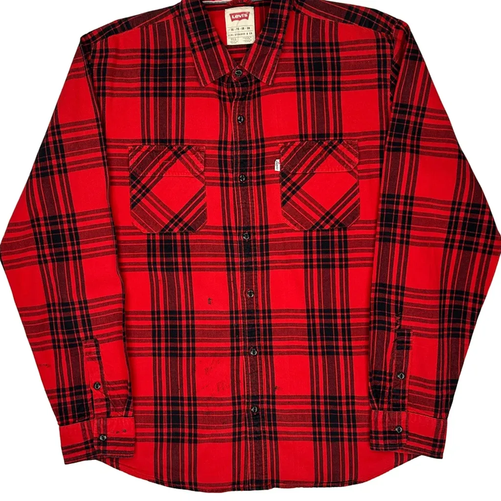 Levis Checked Flannel Shirt - XL Red Cotton - Image 4