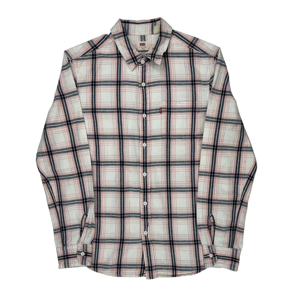 Levis Checked Flannel Shirt - Medium White Cotton