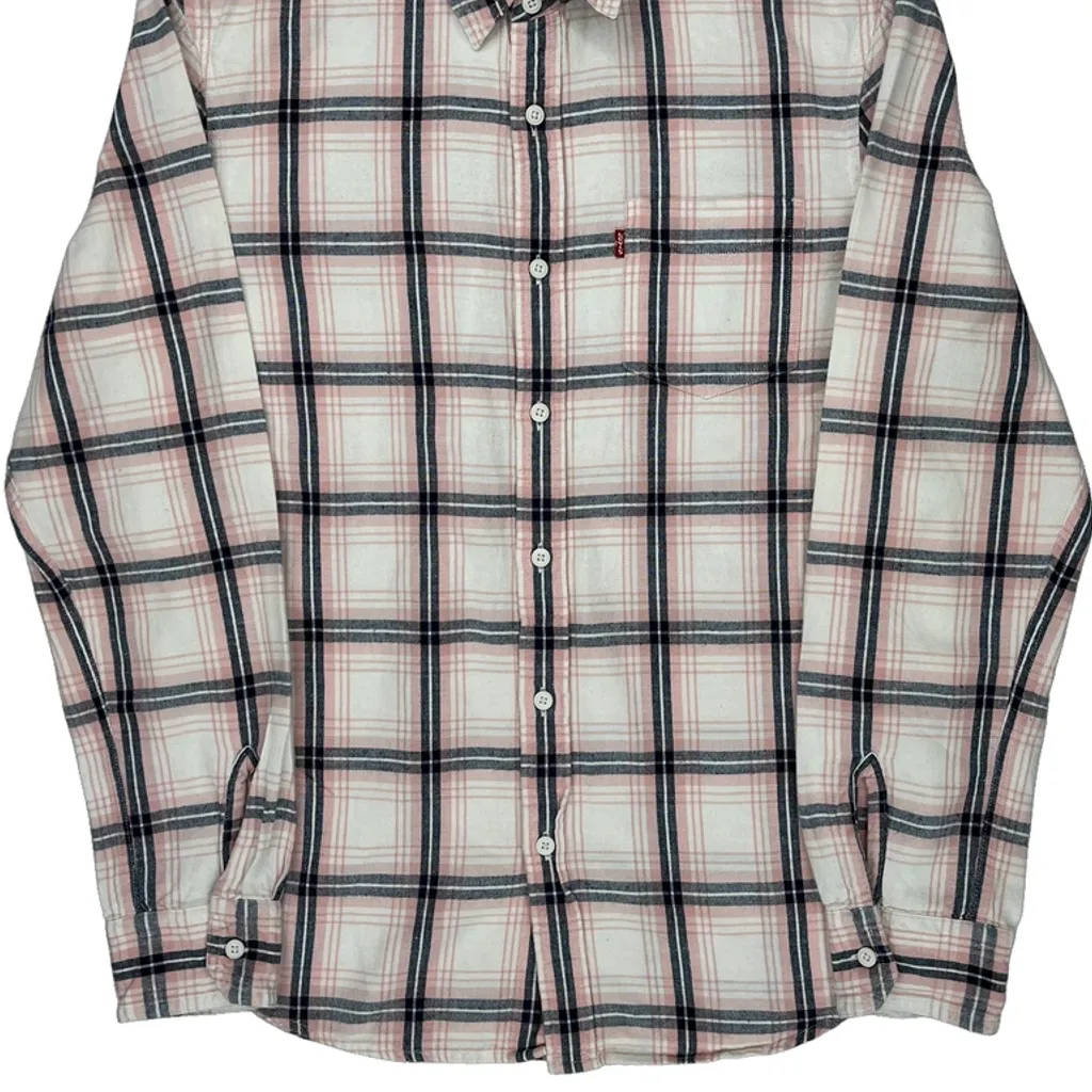 Levis Checked Flannel Shirt - Medium White Cotton - Image 4